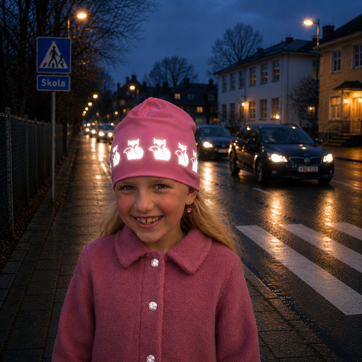 Reflexmössa till barn i rosa
